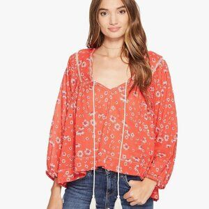 Free People Never A Dull Moment Blouse in Scarlet Red (size S)